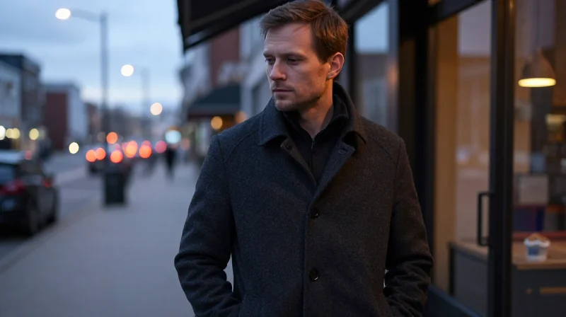 A man in his 30s standing outside after a date, pausing in quiet self-reflection — a moment that captures the emotional complexity of dating in your 30s