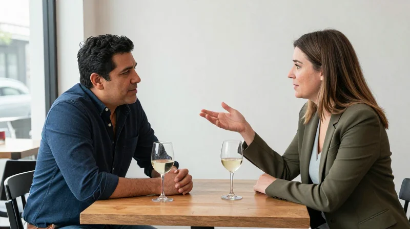 A man and woman in their 50s meeting in person for the first time, illustrating the move from online to real-life connection when dating in your 50s