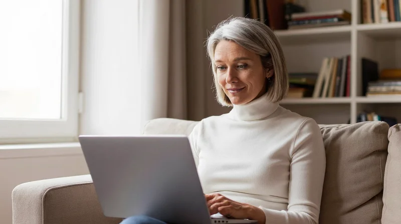 Woman over 50 on a video call before meeting someone from a mature women dating app